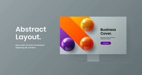 Colorful computer monitor mockup landing page illustration. Minimalistic website design vector template.