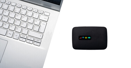 colored buttons, pocket wifi of portable wireless internet modem router design white background.