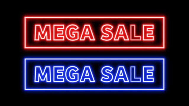 Mega sale neon sign animation with alpha transparent background. 
