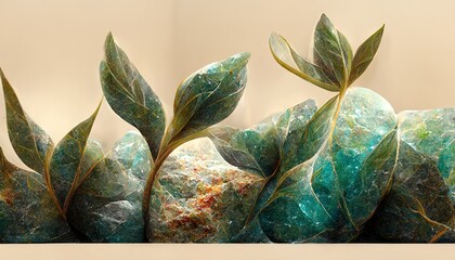 Abstract stone leaves from quartz nature wallpaper background. 3d render illustration