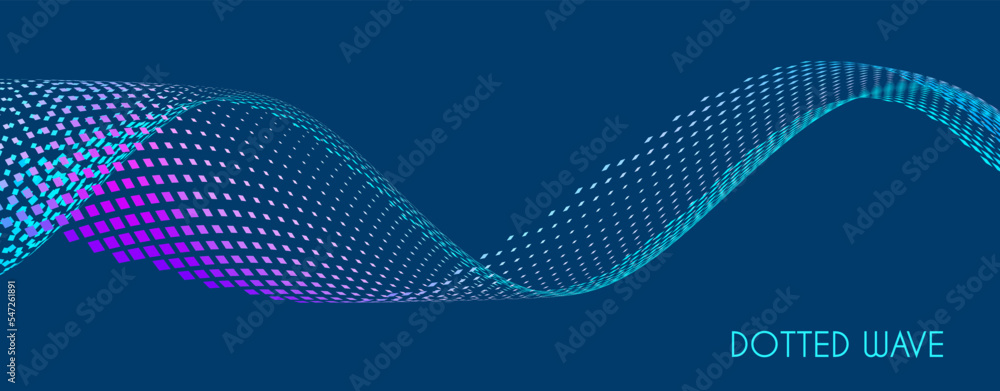 Poster colored dotted wave on dark blue background. vector graphics