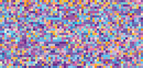 Multicolored pixel mosaic by violet, orange and blue. Tessellated pattern. CMYK colors