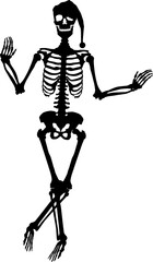 Silhouette of a skeleton in a Santa hat. 
