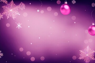 Fototapeta premium christmas purple background with christmas balls and snowflakes, copy space, top view