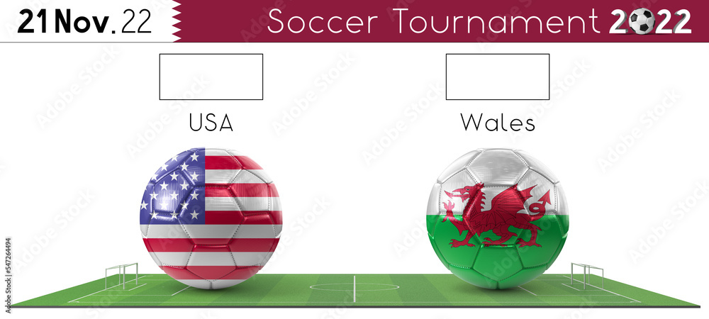 Poster usa and wales soccer match - tournament 2022 - 3d illustration