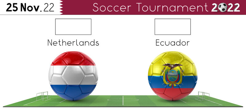 Netherlands and Ecuador soccer match - Tournament 2022 - 3D illustration