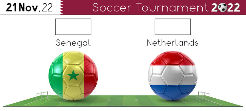 Senegal and Netherlands soccer match - Tournament 2022 - 3D illustration