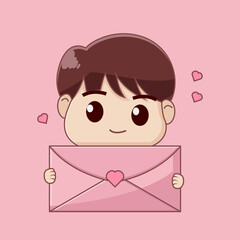 Illustration happy valentine day. cute boy with love letter