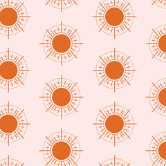 Vector flat bohemian linear sun  pattern on beige backround. Sun rays.