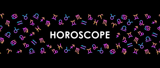 Astrology horizontal banner horoscope with gradient colorful zodiac signs