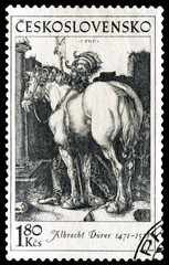 Vintage  postage stamp. The knight and horse