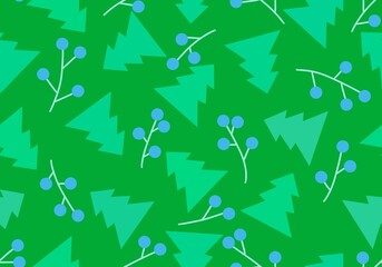 Winter Christmas tree seamless berries branches pattern for wrapping paper and fabrics and linens and kids