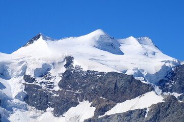 Switzerland: The mountain peaks and glaciers of the Bernina massiv in the swiss alps