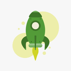 Style minimal spaceship rocket icon. Toy rocket upswing ,spewing smoke. Startup, space, business concept. Modern Flat Illustration.	