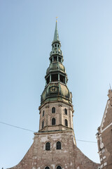 Fototapeta na wymiar St. Peter's Church tower in Riga, Latvia