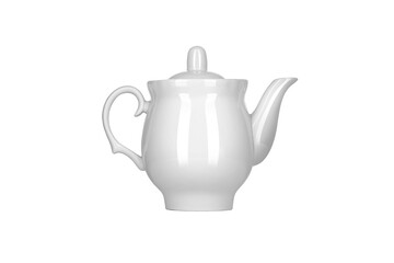 White porcelain teapot carved on a white background