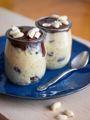 Dessert with millet and chocolate put in a jar