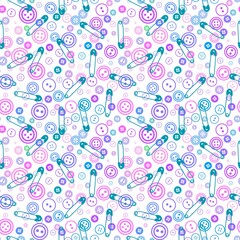 Sewing buttons and pins seamless hobbies pattern for fabrics and linens and wrapping paper