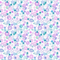 Sewing buttons and pins seamless hobbies pattern for fabrics and linens and wrapping paper