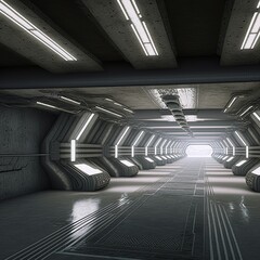 Interior of spaceship UFO. Science fiction spacecraft architecture.