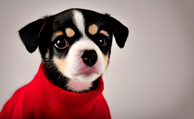 Portrait of cute puppy dressed for christmas