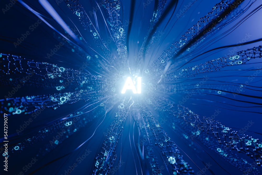 Aufkleber ai network with many wires. 3d render