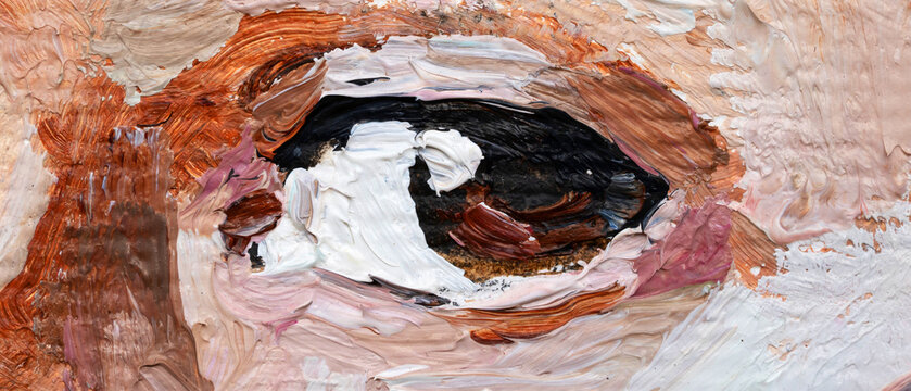 Macro. Textured art. Fragment of oil painting. Eye. Portrait of a girl.