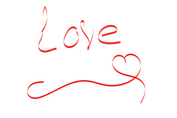 Drawing the heart red line and letters love. Symbol of Love One Line abstract minimalist contour drawing