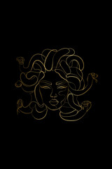 Medusa, Greek Mythology. Minimal one line female face, modern art for posters, story, tattoo. Medusa, Printable One Line Drawing, Feminine Continuous Lines, Minimalist Artwork, Face Line, Gold line