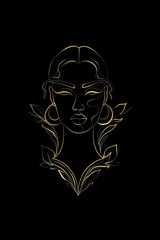 Line Drawing Woman Face, Prints, Bohemian Flowers Wall Art Decor Download, Abstract Female Face Print, Printable One Line Drawing, Feminine Continuous Lines, Minimalist Artwork, Face Line, Gold line