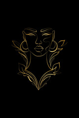 Line Drawing Woman Face, Prints, Bohemian Flowers Wall Art Decor Download, Abstract Female Face Print, Printable One Line Drawing, Feminine Continuous Lines, Minimalist Artwork, Face Line, Gold line