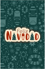 Poster/tarjeta vertical de feliz navidad con iconos navideños en fondo verde