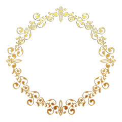 イラスト素材: レトロ、アンティーク、ビンテージのゴールドメタリックのフレーム。飾り罫オーナメント
