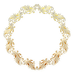 イラスト素材: レトロ、アンティーク、ビンテージのゴールドメタリックのフレーム。飾り罫オーナメント