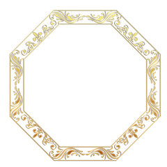 イラスト素材: レトロ、アンティーク、ビンテージのゴールドメタリックのフレーム。飾り罫オーナメント