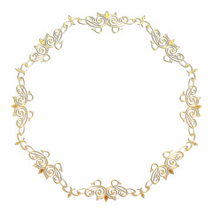 イラスト素材: レトロ、アンティーク、ビンテージのゴールドメタリックのフレーム。飾り罫オーナメント
