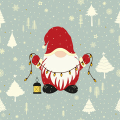 Greeting card with cute little Christmas gnome - 547290649