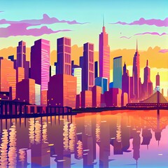 Manhattan skyline at sunrise, New York City. USA.