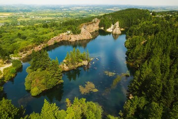 Aerial view of a popular swimming lake in county Wexford, Ireland