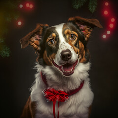 Fototapeta premium Xmas and Dog,merry christmas shot puppy.