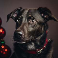 Xmas and cute Dog,room in christmas decoration.