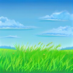 Obraz na płótnie Canvas Beautiful summer landscape blue sky and green grass. 2d illustrated illustration isolated illustration