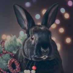 Cute rabbit portrait, merry christmas shot bunny.