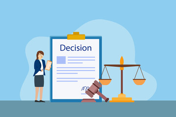 Woman looking at decision document vector illustration flat design