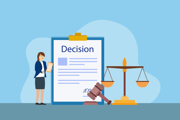 Woman looking at decision document vector illustration flat design