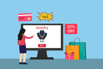 Woman buying jewelry online on a website