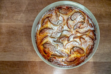 Tasty sweet French dessert, baked apple cake, Normandy region, France