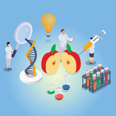 Food quality control experts inspecting specimens of apple in the laboratory