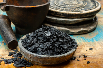 Black sea salt close up, add drama and style to your meals by sprinkling on some Cyprus Black Salt shiny black pyramid-shaped crystals