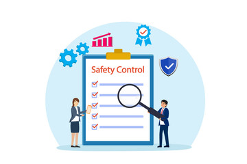 Business people looking at safety control list on the clipboard